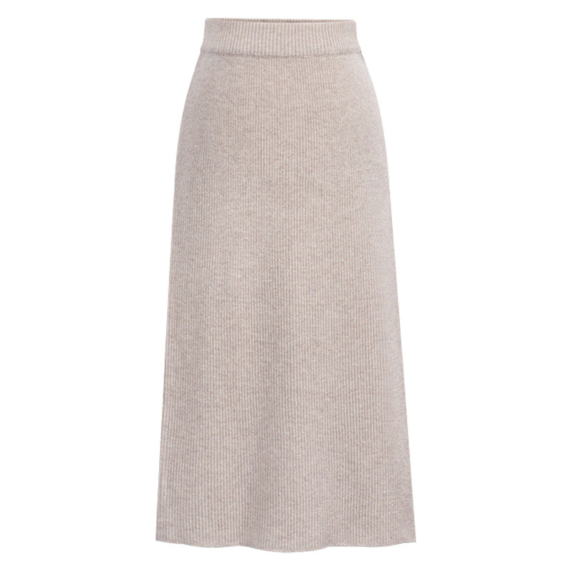 Winter Wool Skirt Women's Mid-Length Plus Size Angela Red Woolen Skirt Slit Hip Skirt High Waist Long Skirt