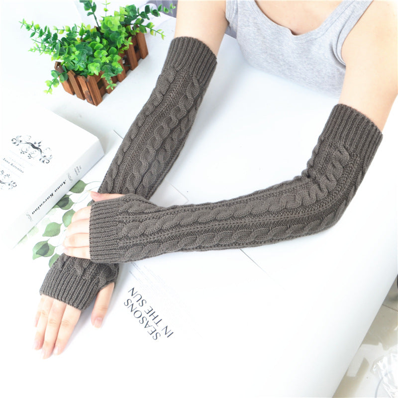 Winter wool long finger-free gloves ladies warm acrylic knitted open finger sleeve long arm t factory wholesale