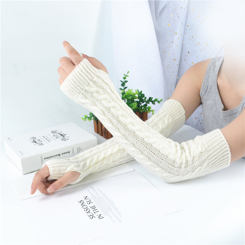 Winter wool long finger-free gloves ladies warm acrylic knitted open finger sleeve long arm t factory wholesale