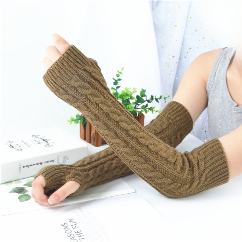 Winter wool long finger-free gloves ladies warm acrylic knitted open finger sleeve long arm t factory wholesale