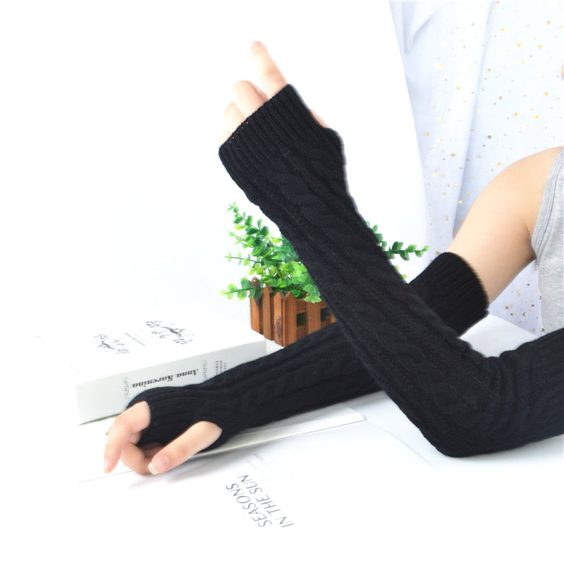 Winter wool long finger-free gloves ladies warm acrylic knitted open finger sleeve long arm t factory wholesale