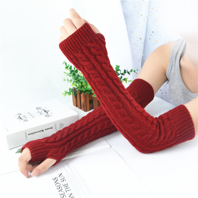 Winter wool long finger-free gloves ladies warm acrylic knitted open finger sleeve long arm t factory wholesale