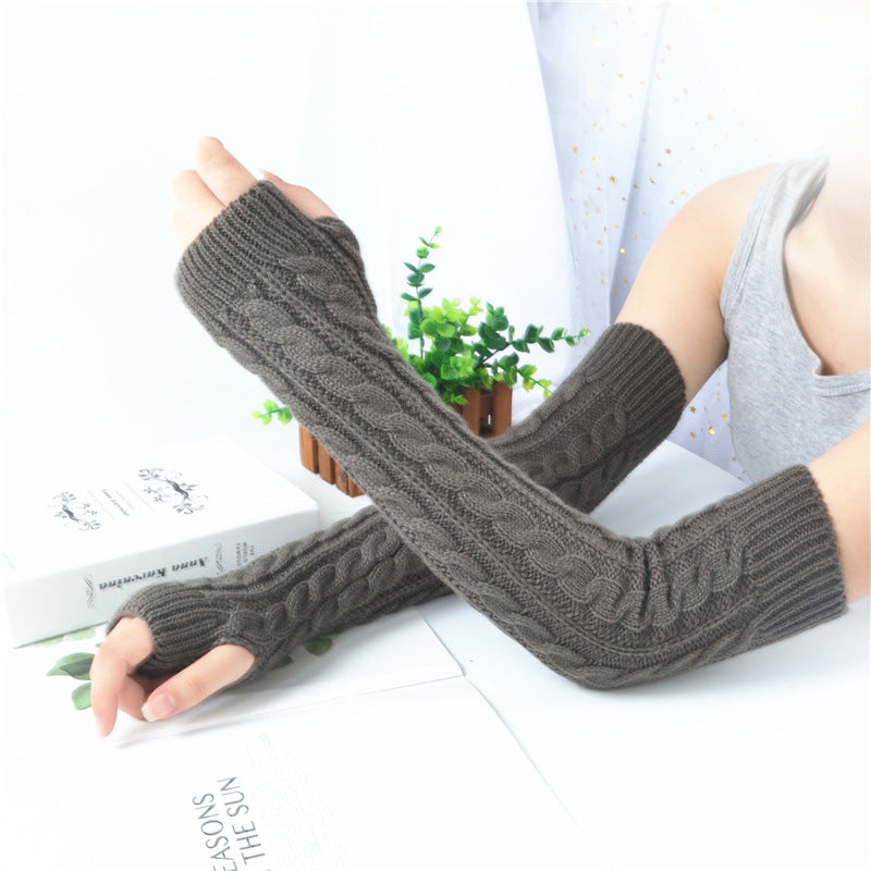 Winter wool long finger-free gloves ladies warm acrylic knitted open finger sleeve long arm t factory wholesale