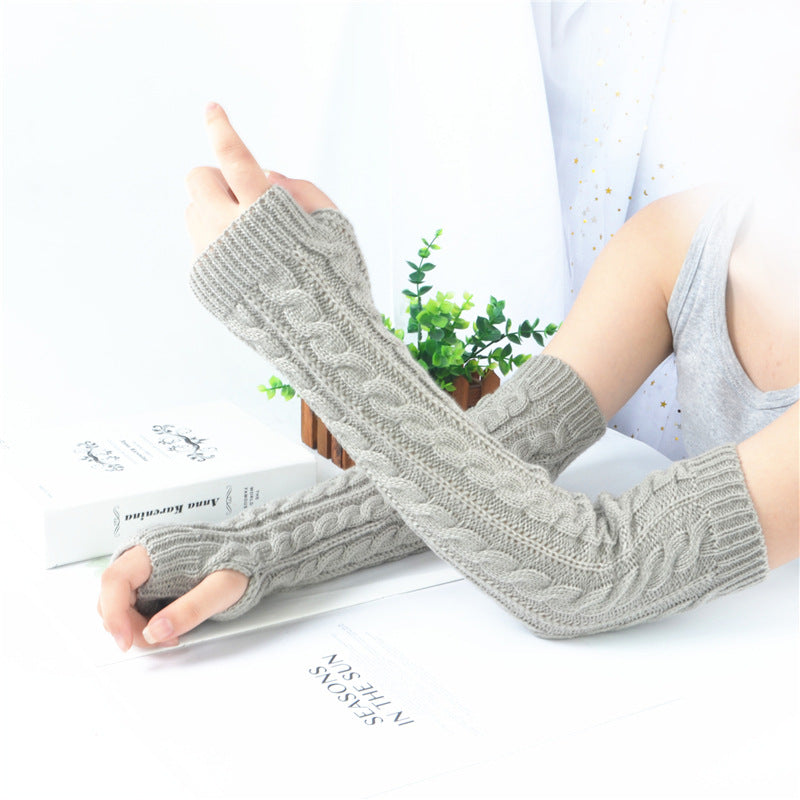 Winter wool long finger-free gloves ladies warm acrylic knitted open finger sleeve long arm t factory wholesale