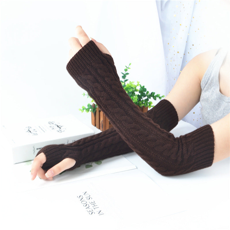 Winter wool long finger-free gloves ladies warm acrylic knitted open finger sleeve long arm t factory wholesale
