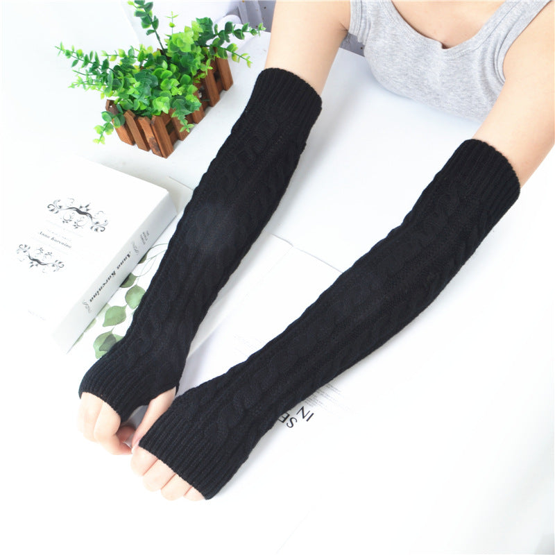 Winter wool long finger-free gloves ladies warm acrylic knitted open finger sleeve long arm t factory wholesale