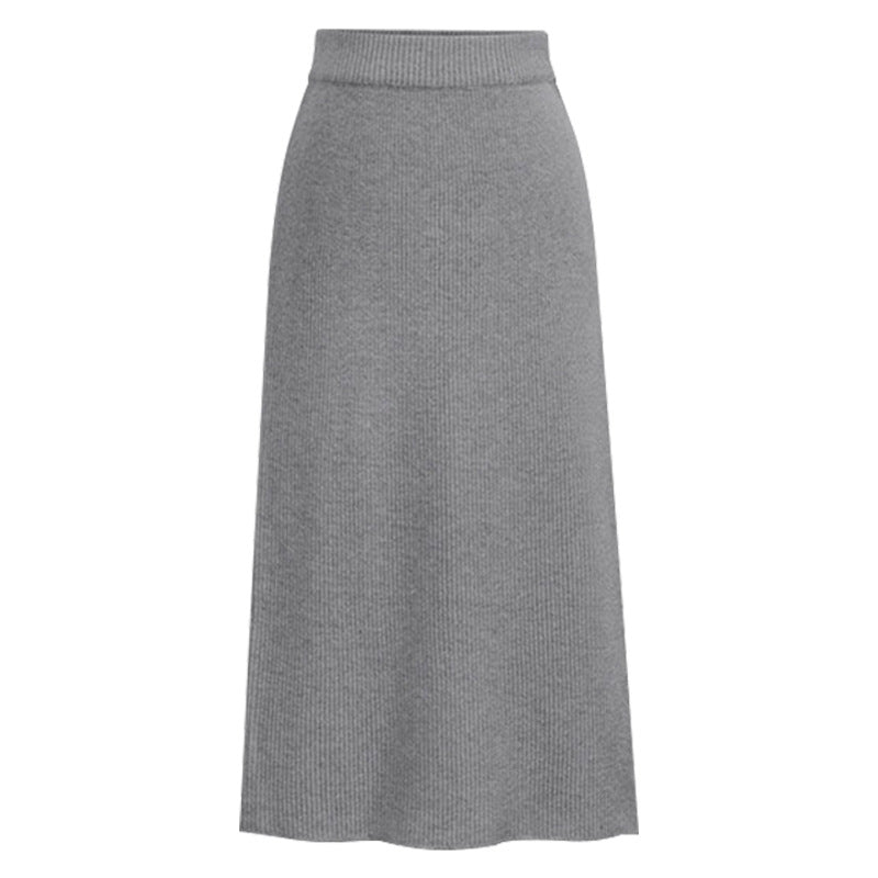 Winter Wool Skirt Women's Mid-Length Plus Size Angela Red Woolen Skirt Slit Hip Skirt High Waist Long Skirt