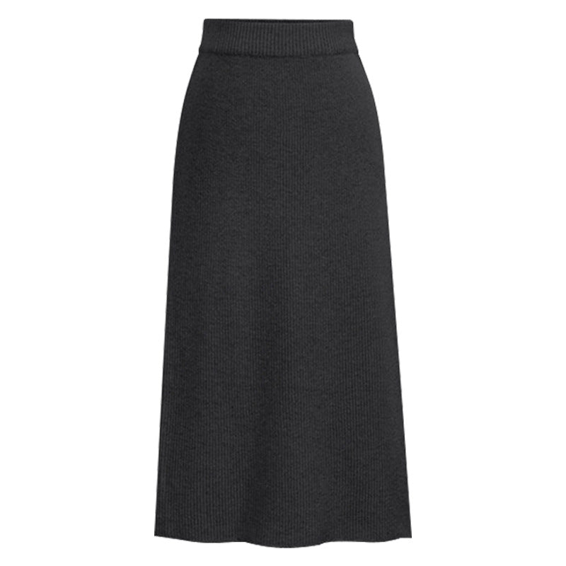 Winter Wool Skirt Women's Mid-Length Plus Size Angela Red Woolen Skirt Slit Hip Skirt High Waist Long Skirt