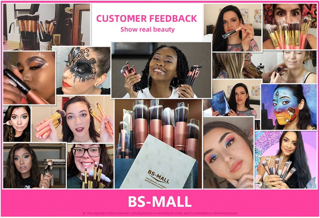 BS-MALL 14Pcs Rose Gold Makeup Brush Set Vegan Synthetic Travel-Friendly Private Label Cosmetic Tools Brushes Set Factory