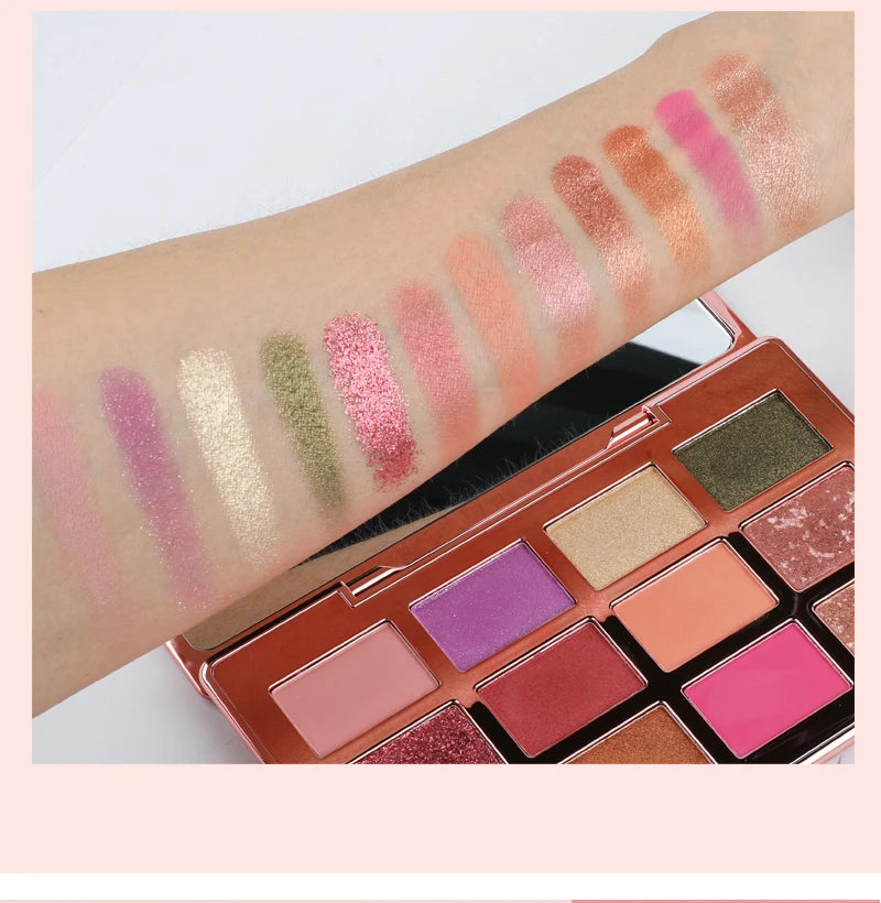 Wholesale 12 Colors Rose Gold Eyeshadow Palette Private Label Vegan Makeup Glitter Eye Powder Make Your Own Custom Eyeshadow