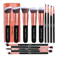 BS-MALL 14Pcs Rose Gold Makeup Brush Set Vegan Synthetic Travel-Friendly Private Label Cosmetic Tools Brushes Set Factory