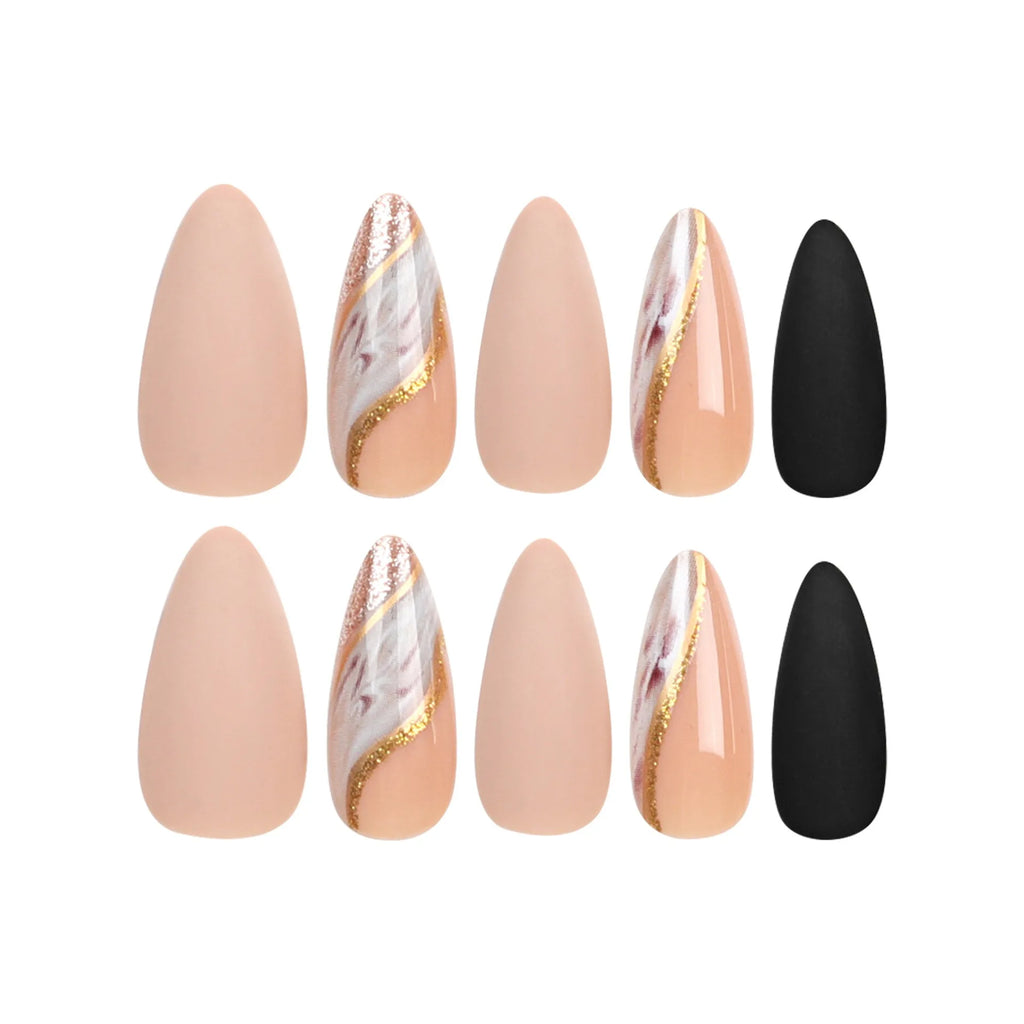 24 Pcs Almond-shaped Nails Art Acrylic Press on Nails Artificial Fingernails Customize Candy False Nails for Dating Party 3023
