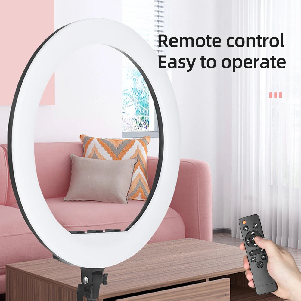 18" 50W LED Ring Light Annular Lamp Bi-color Ring Lamp + Remote Control for Video YouTube Ringlight Makeup Light with Tripod