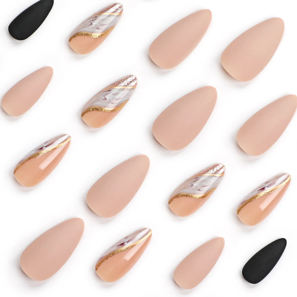 24 Pcs Almond-shaped Nails Art Acrylic Press on Nails Artificial Fingernails Customize Candy False Nails for Dating Party 3023