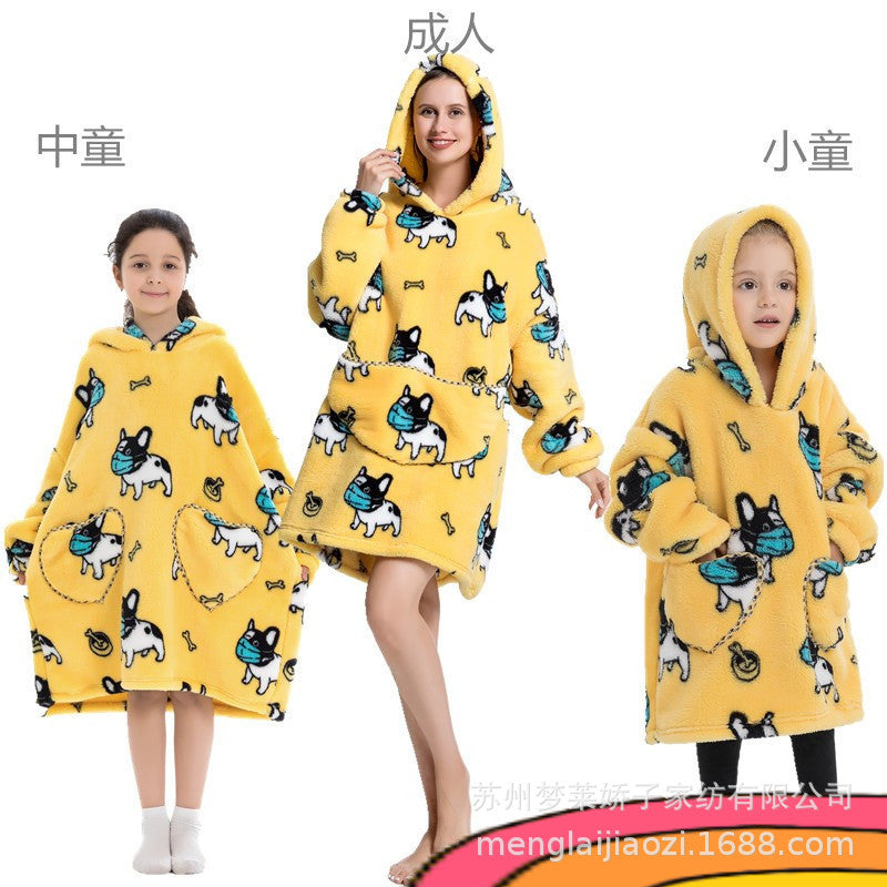 Men's and Women's Home Wear Jackets, Lazy Hooded Sweatshirts, Extended Thickeneded Blankets, Winter Warm and Cold-Proof Clothes, Couple's Nightgowns