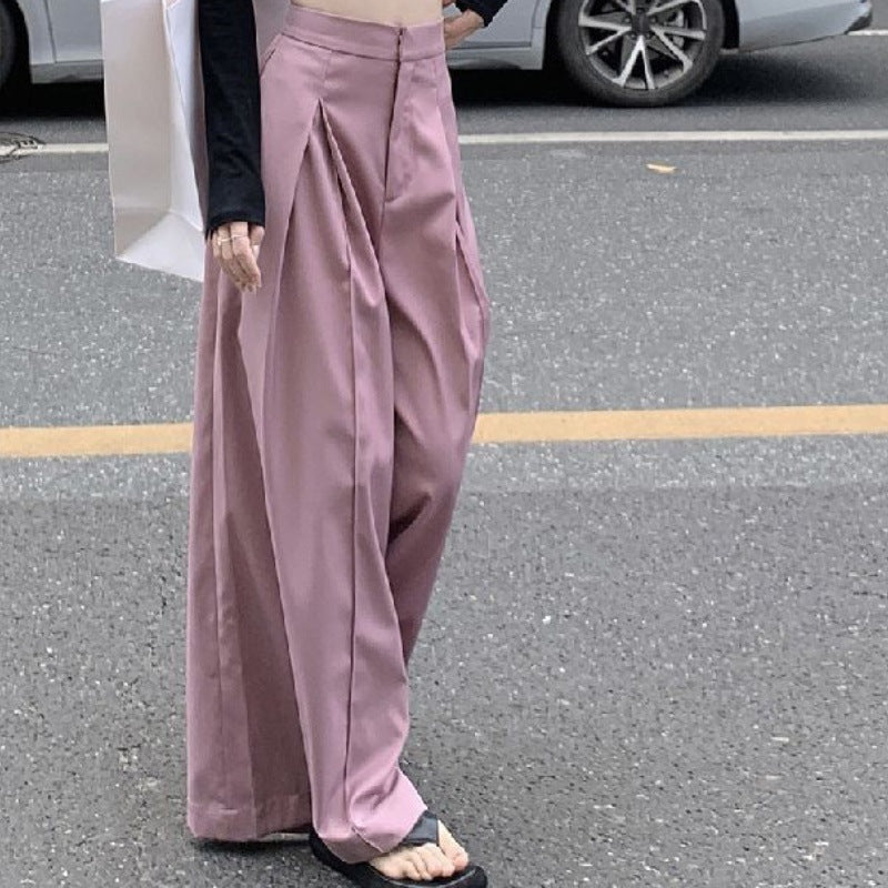 Designed Pleated Wide-Leg Pants for Women, 2026 Spring New Style, High-Waisted Straight-Leg Suit Pants, Casual Drapey Floor-Length Trousers