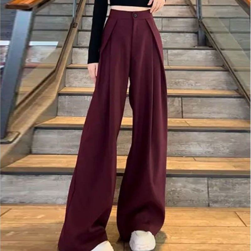 Designed Pleated Wide-Leg Pants for Women, 2026 Spring New Style, High-Waisted Straight-Leg Suit Pants, Casual Drapey Floor-Length Trousers