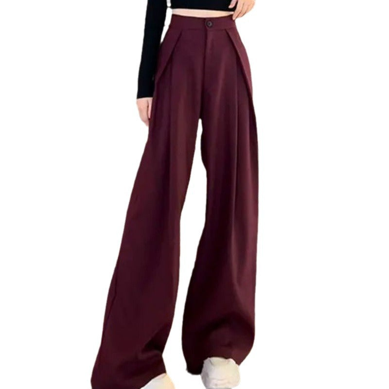 Designed Pleated Wide-Leg Pants for Women, 2026 Spring New Style, High-Waisted Straight-Leg Suit Pants, Casual Drapey Floor-Length Trousers