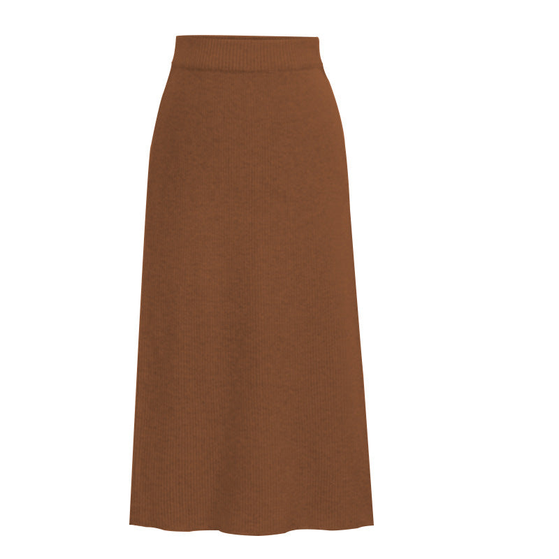 Winter Wool Skirt Women's Mid-Length Plus Size Angela Red Woolen Skirt Slit Hip Skirt High Waist Long Skirt