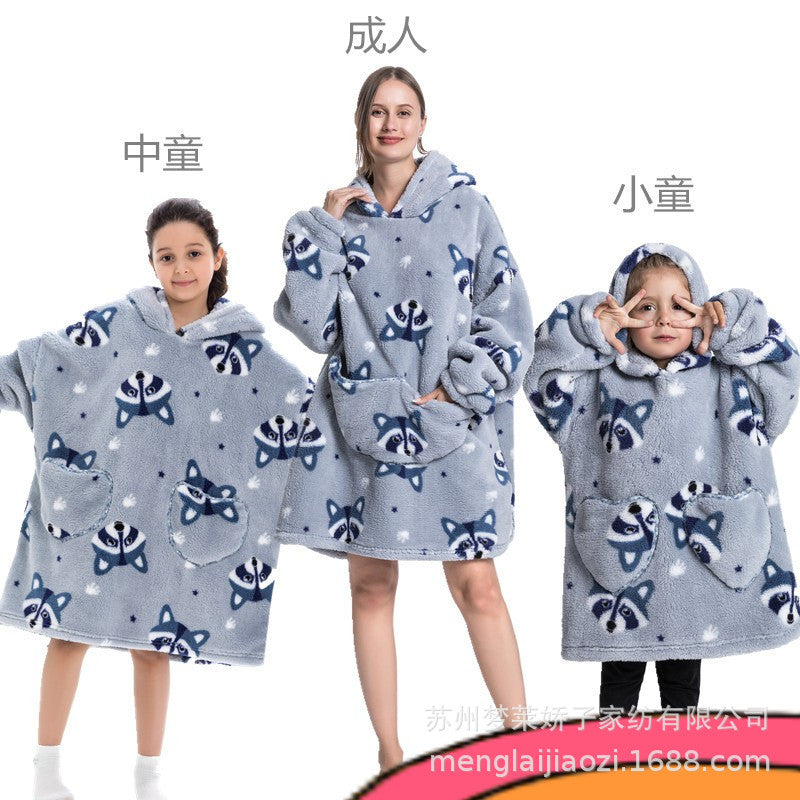 Men's and Women's Home Wear Jackets, Lazy Hooded Sweatshirts, Extended Thickeneded Blankets, Winter Warm and Cold-Proof Clothes, Couple's Nightgowns