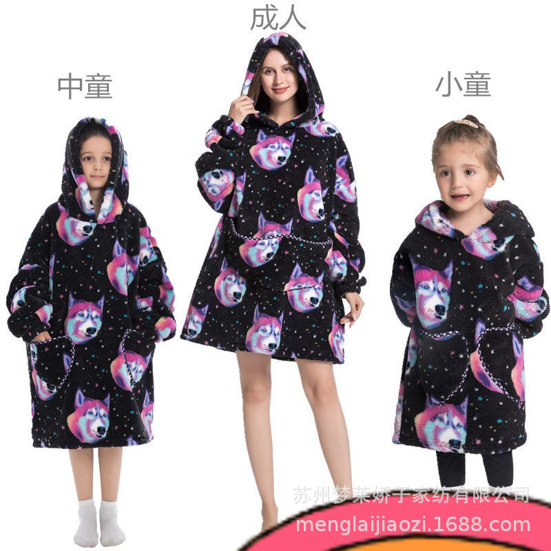 Men's and Women's Home Wear Jackets, Lazy Hooded Sweatshirts, Extended Thickeneded Blankets, Winter Warm and Cold-Proof Clothes, Couple's Nightgowns