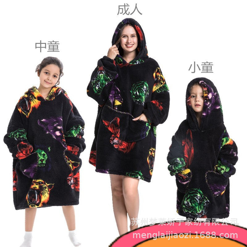 Men's and Women's Home Wear Jackets, Lazy Hooded Sweatshirts, Extended Thickeneded Blankets, Winter Warm and Cold-Proof Clothes, Couple's Nightgowns