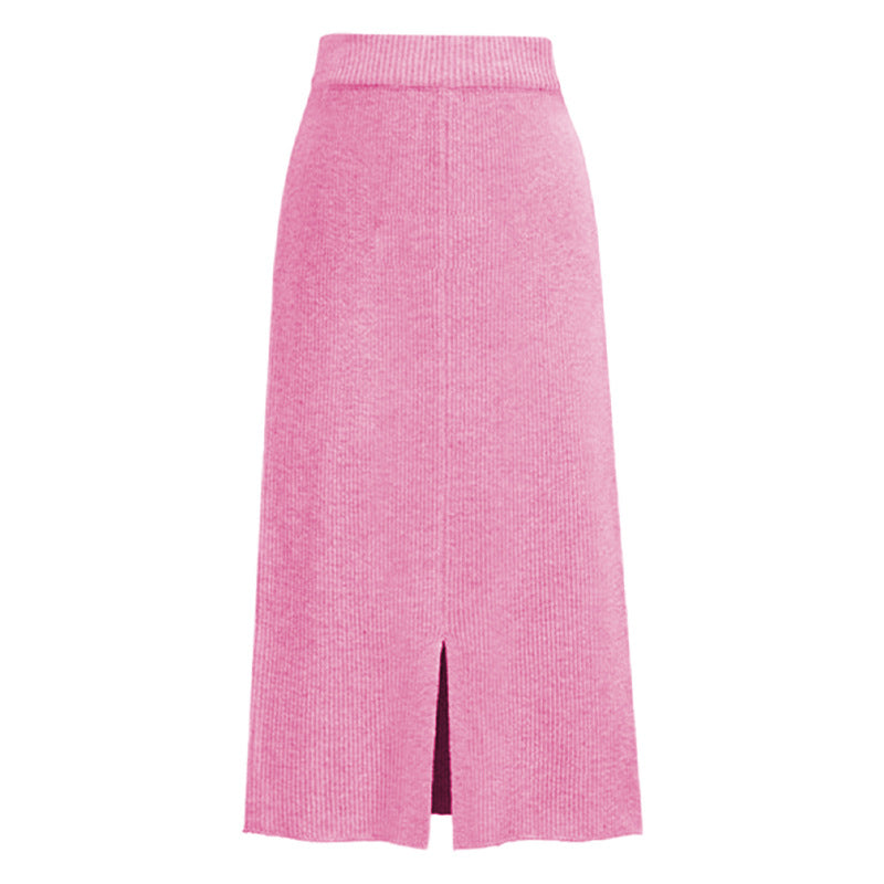 Winter Wool Skirt Women's Mid-Length Plus Size Angela Red Woolen Skirt Slit Hip Skirt High Waist Long Skirt