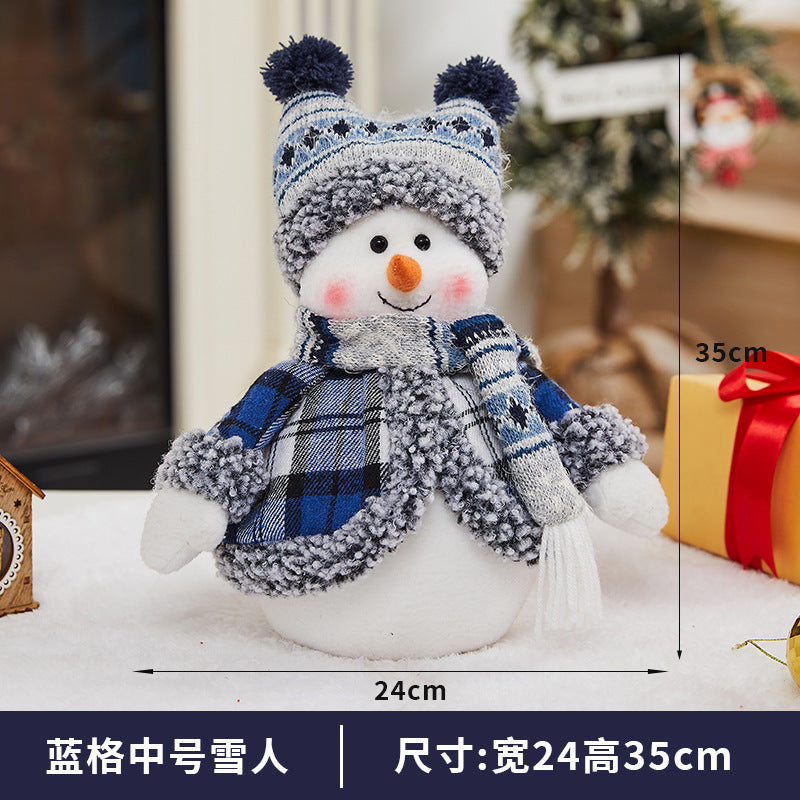 Cross Border Christmas Decorations Ski Snowman Doll Desktop Doll Blue Gauge Fabric Christmas Iron Feet Snowman Ornaments