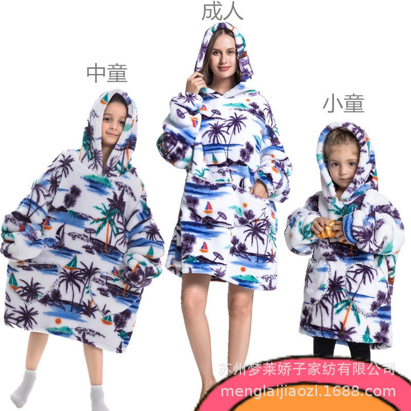 Men's and Women's Home Wear Jackets, Lazy Hooded Sweatshirts, Extended Thickeneded Blankets, Winter Warm and Cold-Proof Clothes, Couple's Nightgowns