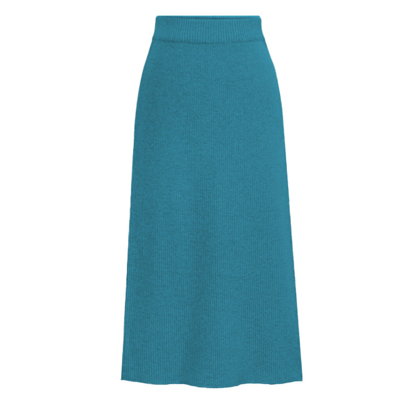 Winter Wool Skirt Women's Mid-Length Plus Size Angela Red Woolen Skirt Slit Hip Skirt High Waist Long Skirt