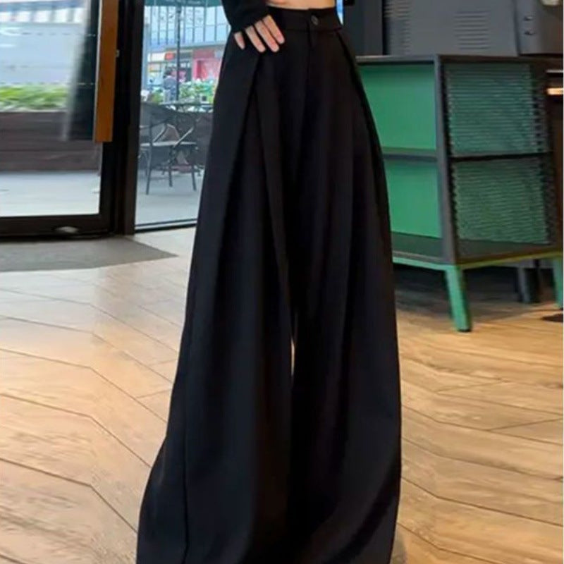 Designed Pleated Wide-Leg Pants for Women, 2026 Spring New Style, High-Waisted Straight-Leg Suit Pants, Casual Drapey Floor-Length Trousers