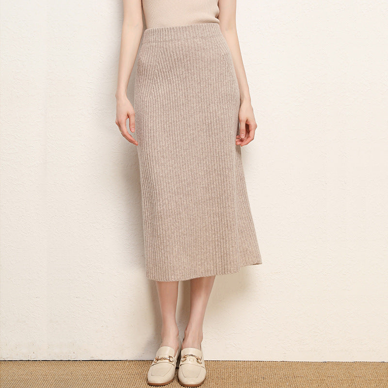 Winter Wool Skirt Women's Mid-Length Plus Size Angela Red Woolen Skirt Slit Hip Skirt High Waist Long Skirt