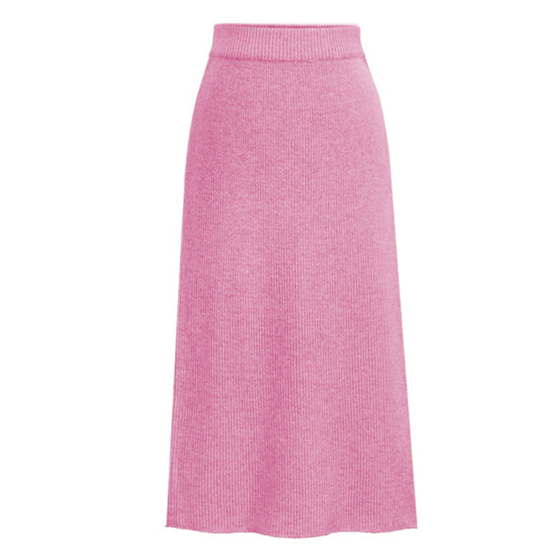 Winter Wool Skirt Women's Mid-Length Plus Size Angela Red Woolen Skirt Slit Hip Skirt High Waist Long Skirt