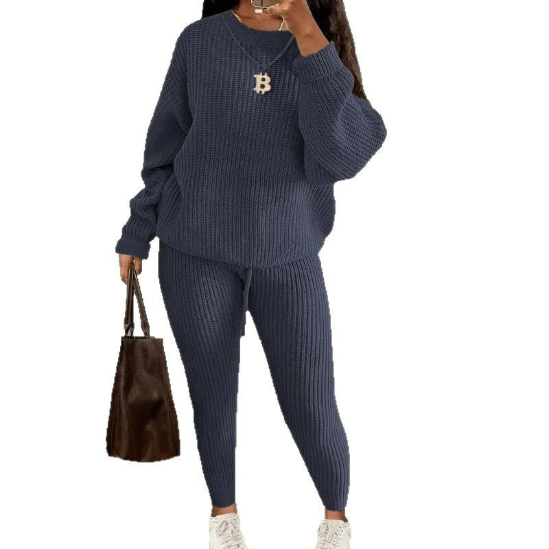European and American Amazon hot sale fashion casual knitted suit trousers suit foreign trade Women's wool suit