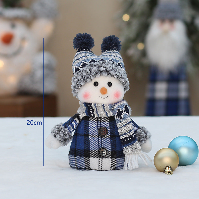 Cross Border Christmas Decorations Ski Snowman Doll Desktop Doll Blue Gauge Fabric Christmas Iron Feet Snowman Ornaments