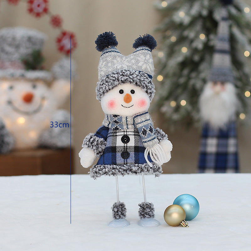 Cross Border Christmas Decorations Ski Snowman Doll Desktop Doll Blue Gauge Fabric Christmas Iron Feet Snowman Ornaments
