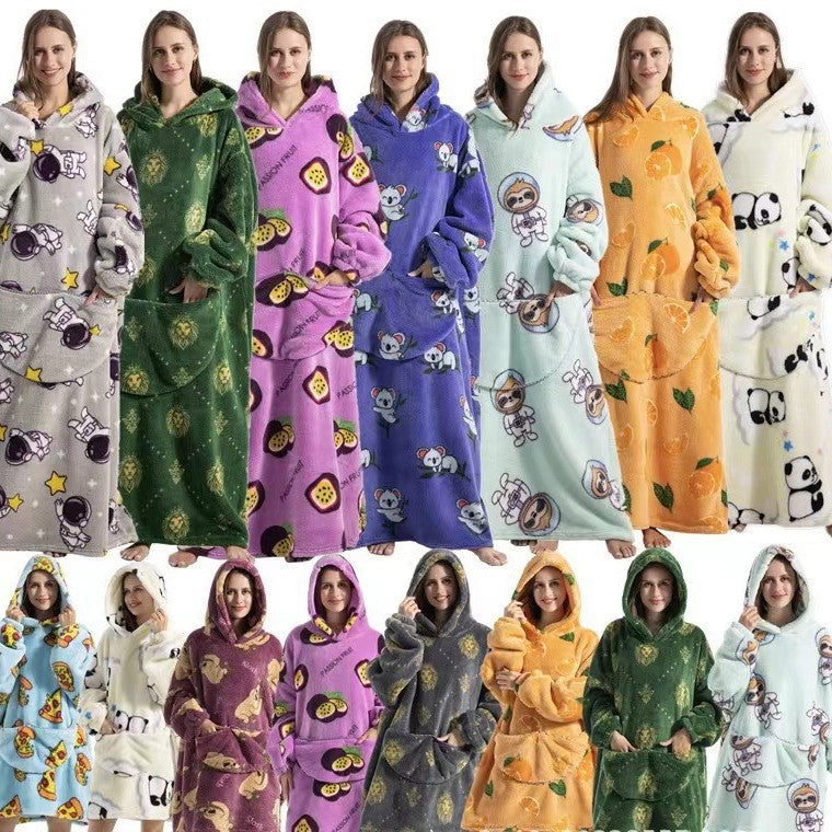 Men's and Women's Home Wear Jackets, Lazy Hooded Sweatshirts, Extended Thickeneded Blankets, Winter Warm and Cold-Proof Clothes, Couple's Nightgowns