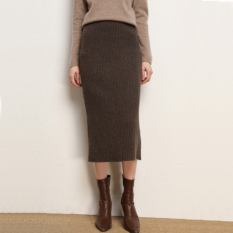 Winter Wool Skirt Women's Mid-Length Plus Size Angela Red Woolen Skirt Slit Hip Skirt High Waist Long Skirt