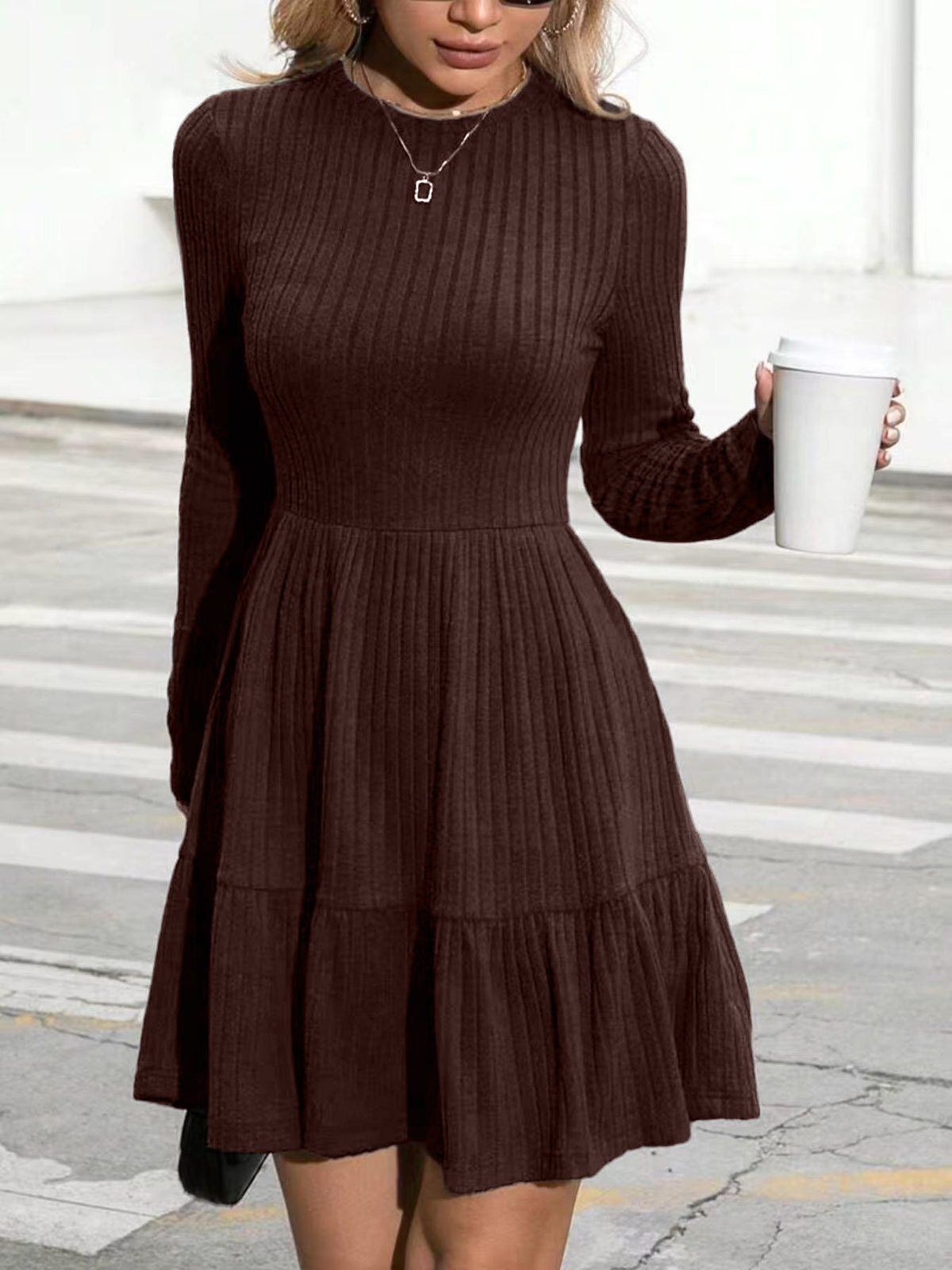 2026【in Stock】Multi-Color Spring and Autumn Tk Amazon Independent Store Slim Fit European and American Women's Clothing Cross-Border Striped Round Neck