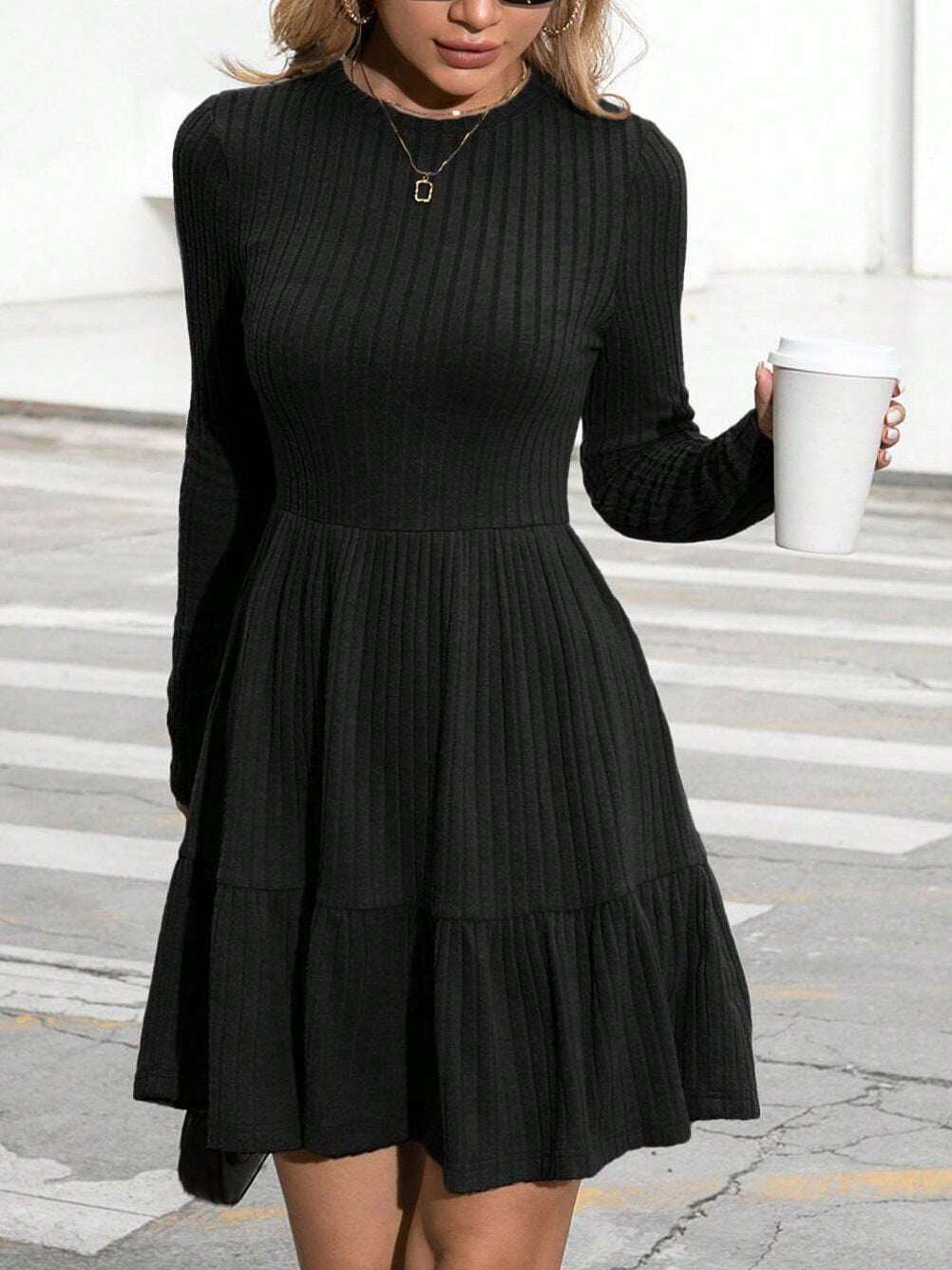 2026【in Stock】Multi-Color Spring and Autumn Tk Amazon Independent Store Slim Fit European and American Women's Clothing Cross-Border Striped Round Neck
