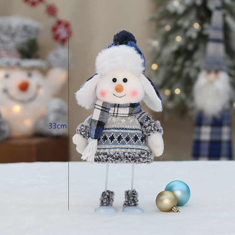 Cross Border Christmas Decorations Ski Snowman Doll Desktop Doll Blue Gauge Fabric Christmas Iron Feet Snowman Ornaments