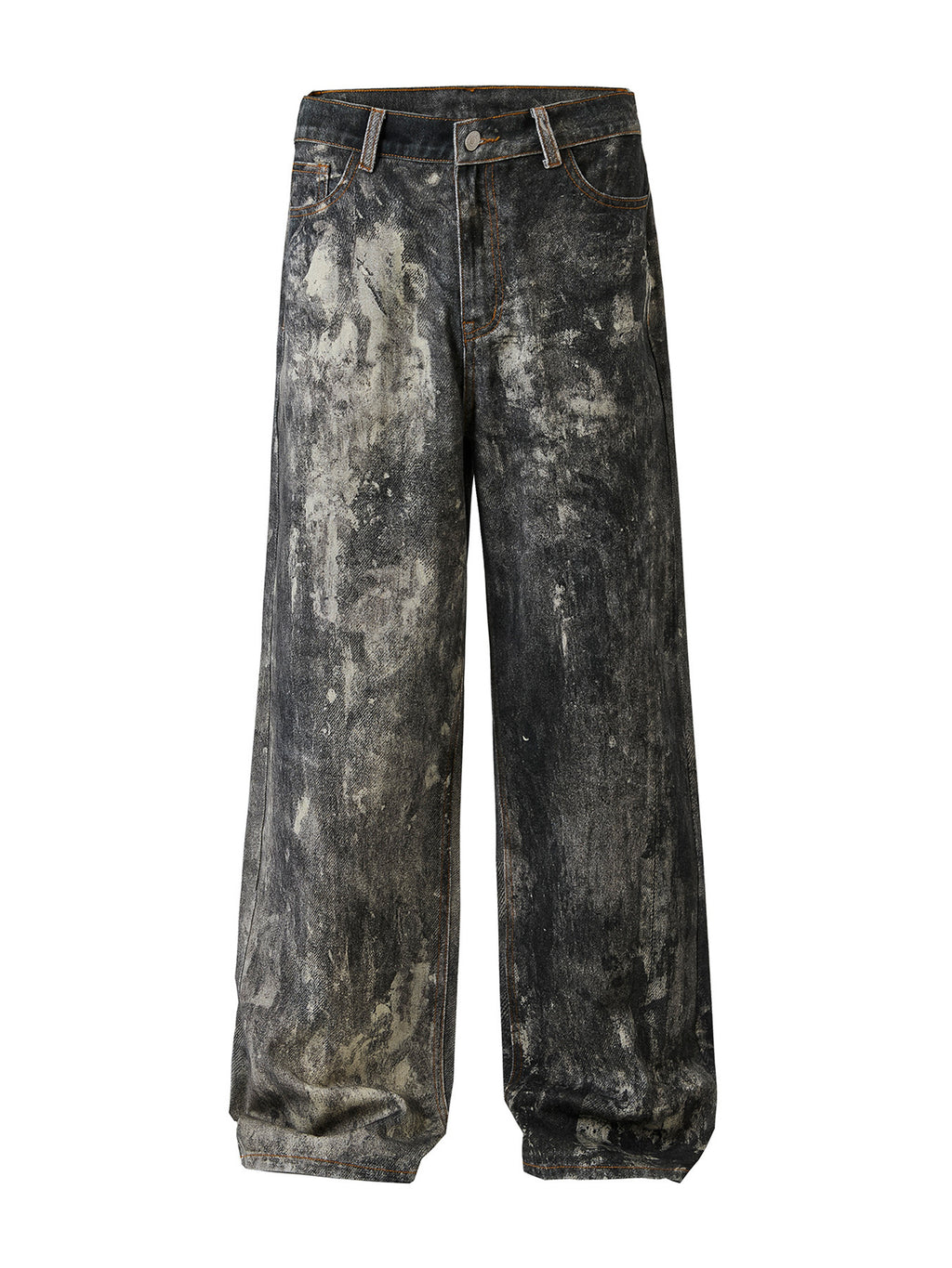 LKTM Men's# AC Style Splash Ink Printed Jeans Men's and Women's American Washed Heavy Loose Wide Leg Trousers