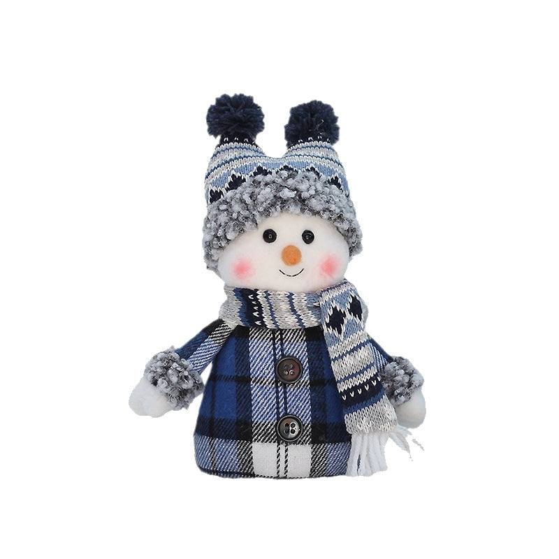 Cross Border Christmas Decorations Ski Snowman Doll Desktop Doll Blue Gauge Fabric Christmas Iron Feet Snowman Ornaments