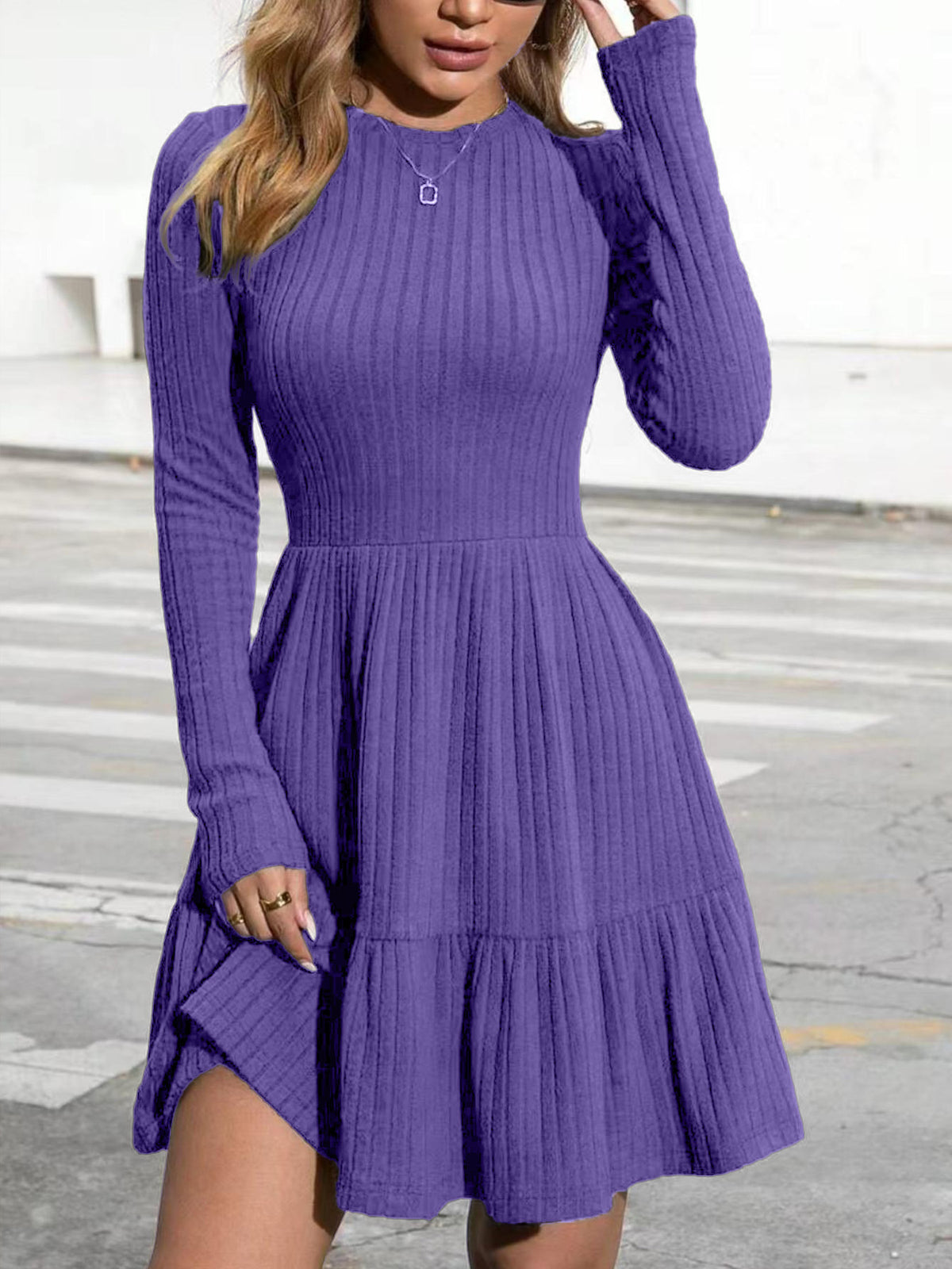 2026【in Stock】Multi-Color Spring and Autumn Tk Amazon Independent Store Slim Fit European and American Women's Clothing Cross-Border Striped Round Neck