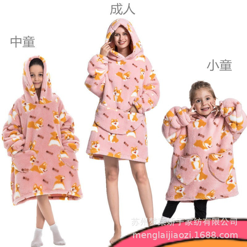 Men's and Women's Home Wear Jackets, Lazy Hooded Sweatshirts, Extended Thickeneded Blankets, Winter Warm and Cold-Proof Clothes, Couple's Nightgowns