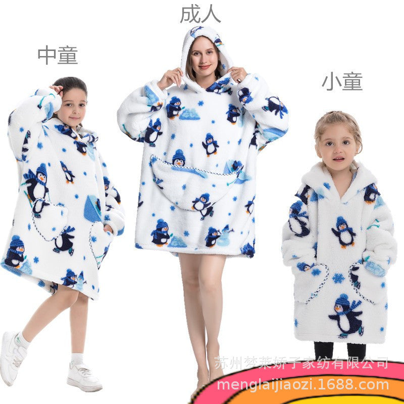 Men's and Women's Home Wear Jackets, Lazy Hooded Sweatshirts, Extended Thickeneded Blankets, Winter Warm and Cold-Proof Clothes, Couple's Nightgowns
