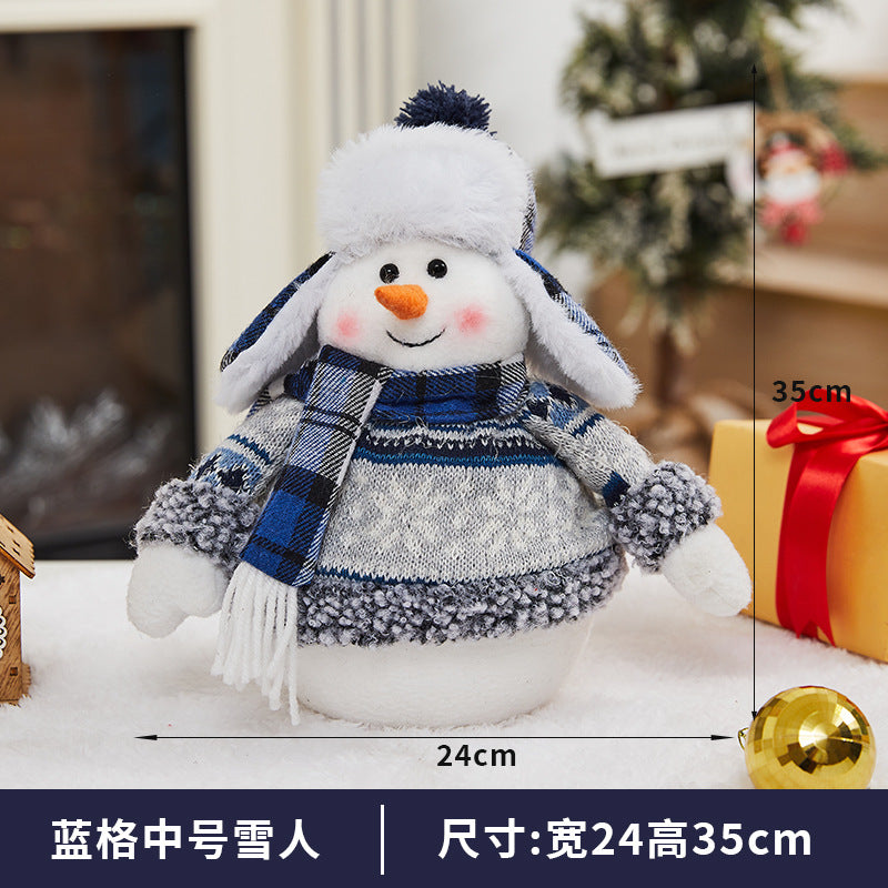 Cross Border Christmas Decorations Ski Snowman Doll Desktop Doll Blue Gauge Fabric Christmas Iron Feet Snowman Ornaments
