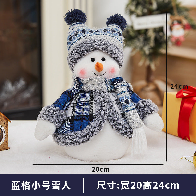 Cross Border Christmas Decorations Ski Snowman Doll Desktop Doll Blue Gauge Fabric Christmas Iron Feet Snowman Ornaments