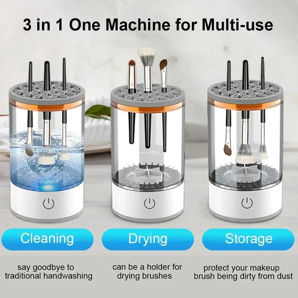 3 In 1 Automatic Electric Makeup Brush Cleaner For Women Quick Dry Spinner Tool Lazy Cleaning Brush Holder Stand