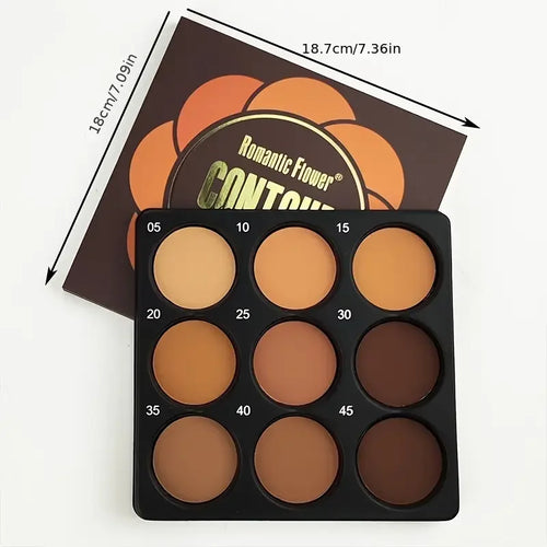 9-Color Dark Bronze Foundation Palette, for Contouring, Concealing, Setting Makeup, Oil Control, Shading, and Nose Shadowing, with a Matte Finish and Subtle Shimmer
